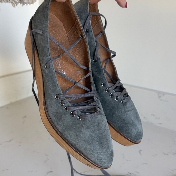 Free People Darcy Wood Platform lace up Shoes Grey Color Size 37/6.5 - Picture 14 of 16